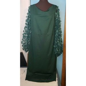 SHEIN Curve Size 2XL Polyester Green Midi Dress Sheer Puff Long sleeves w/petals